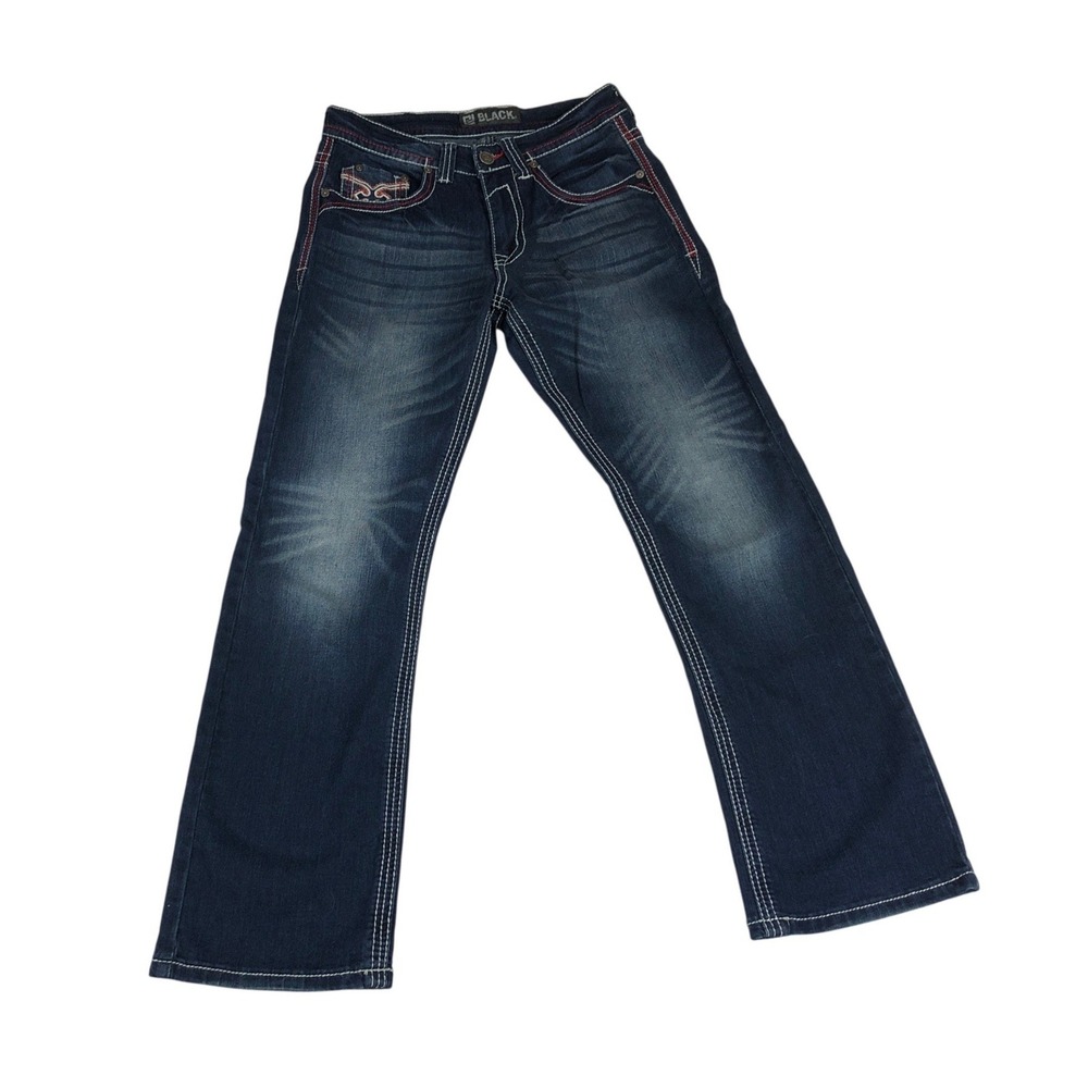 CJ Black Mens Bootcut Jeans Blue Denim Contrast Stitch Embroidered 28x30 Skater